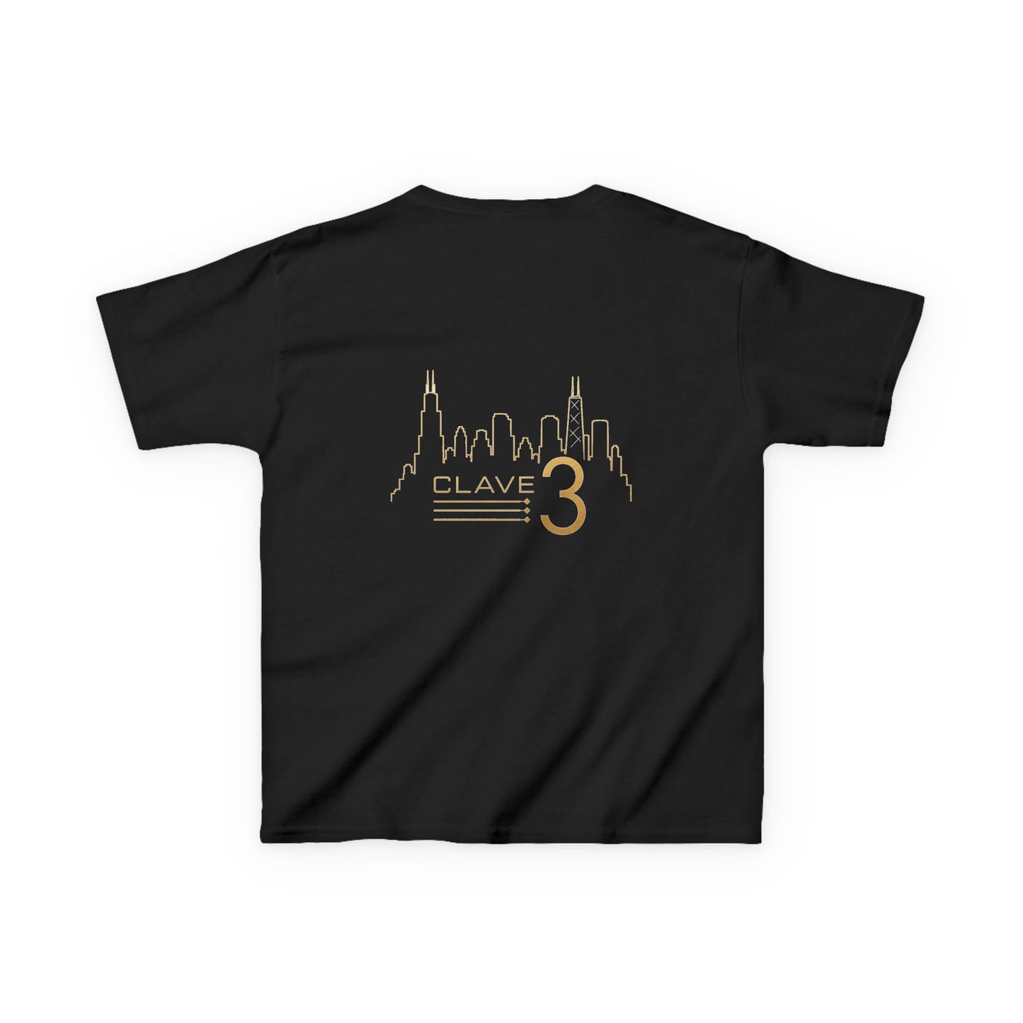 Kids Tee — “Clave 3” Gold Skyline Graphic
