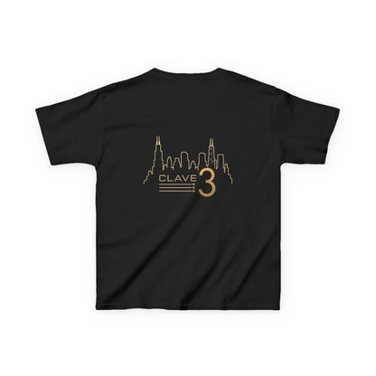 Kids Tee — “Clave 3” Gold Skyline Graphic