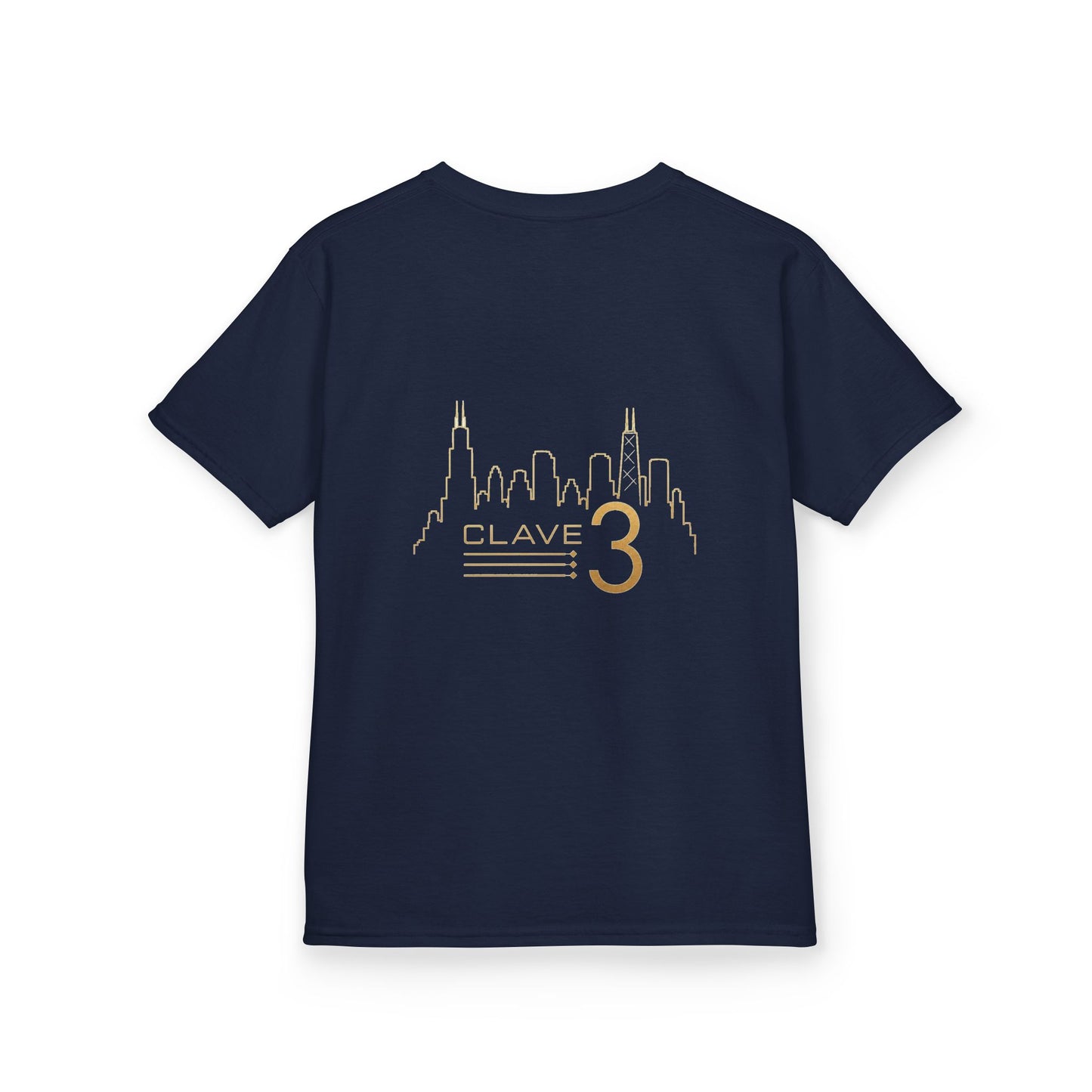Kids Tee — “Clave 3” Gold Skyline Graphic