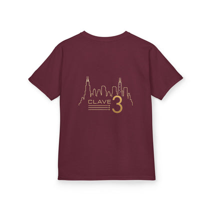 Kids Tee — “Clave 3” Gold Skyline Graphic