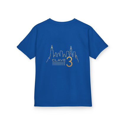 Kids Tee — “Clave 3” Gold Skyline Graphic