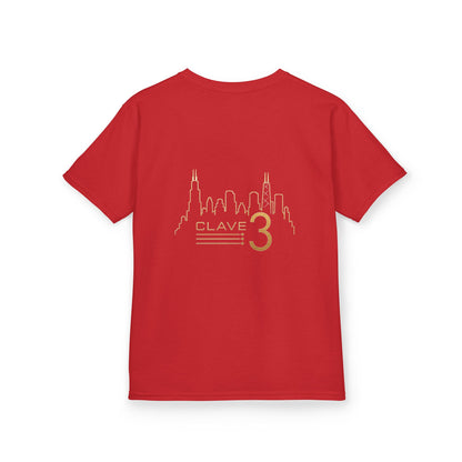 Kids Tee — “Clave 3” Gold Skyline Graphic