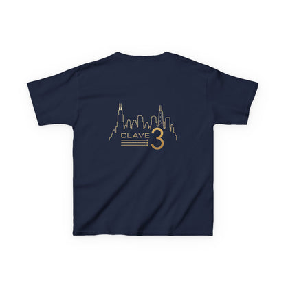 Kids Tee — “Clave 3” Gold Skyline Graphic