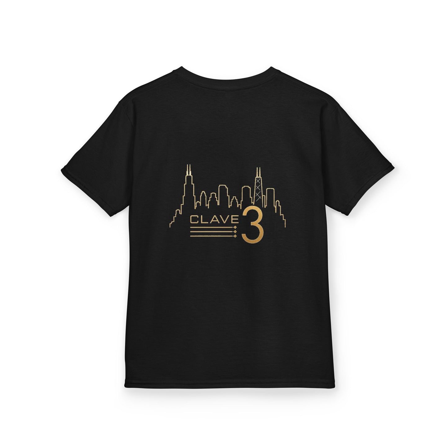 Kids Tee — “Clave 3” Gold Skyline Graphic