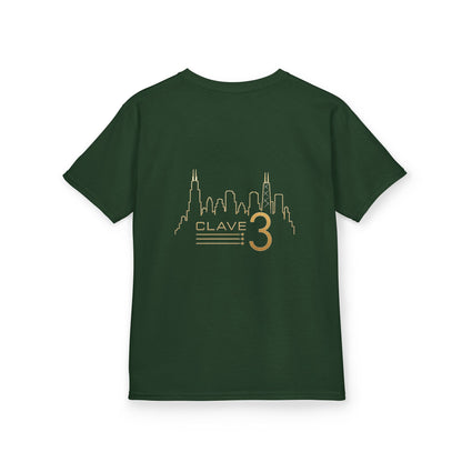 Kids Tee — “Clave 3” Gold Skyline Graphic