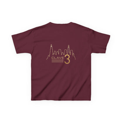 Kids Tee — “Clave 3” Gold Skyline Graphic