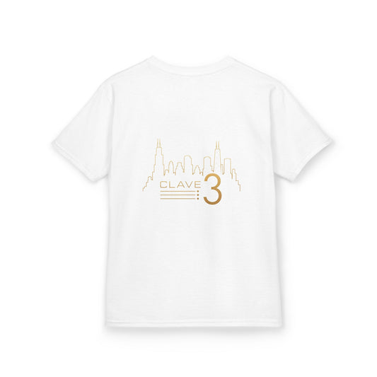 Kids Tee — “Clave 3” Gold Skyline Graphic